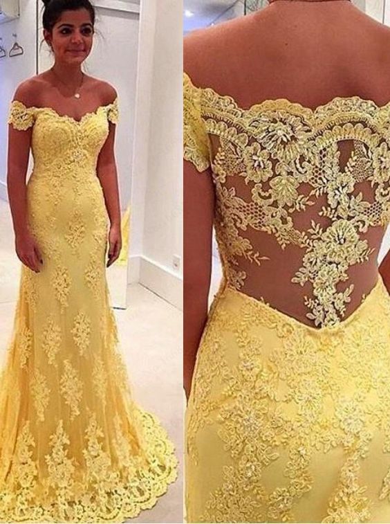 Unique Prom Dress 2023 Mermaid/Trumpet Off the Shoulder Beautiful Back with Lace Appliques