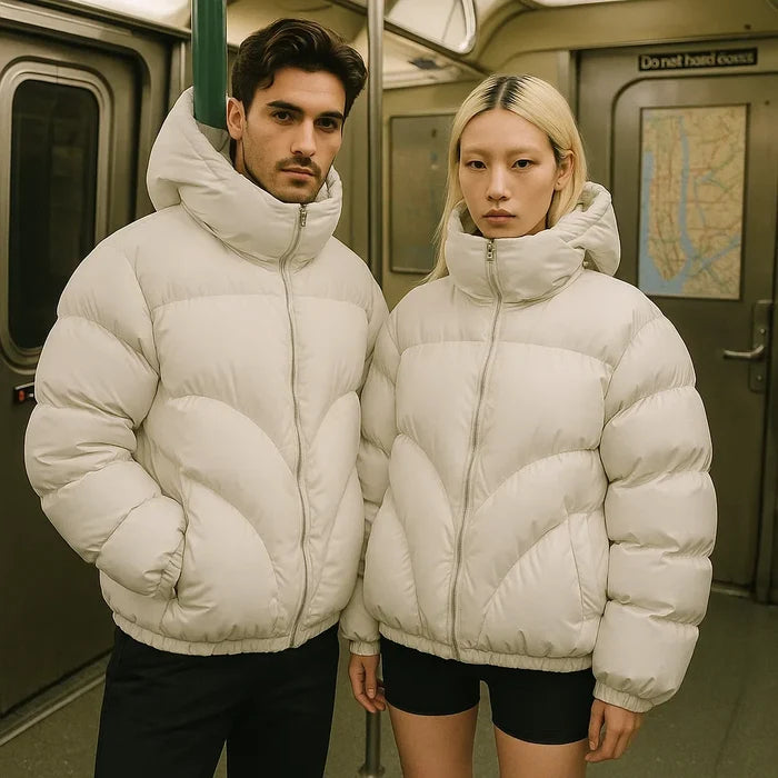 Unisex Detachable Hood Cotton-Padded Jacket – Thick Warm Zip-Up Coat with Loose Fit, Street Style Design & Versatile Winter Outerwear