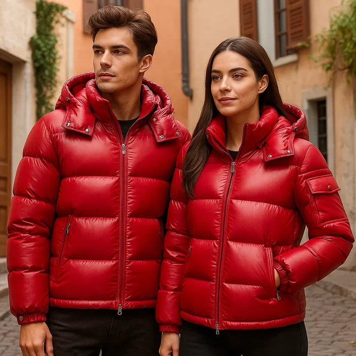 Unisex Hooded Down Jacket – White Duck Down Fill, Windproof Nylon Shell, Loose Fit Winter Sports Coat, 3 Colors