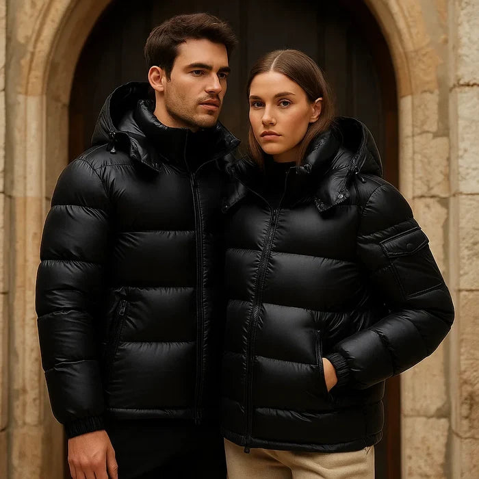 Unisex Hooded Down Jacket – White Duck Down Fill, Windproof Nylon Shell, Loose Fit Winter Sports Coat, 3 Colors