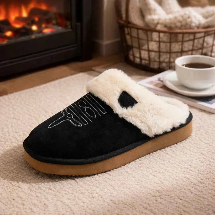 Unisex Thermal Leather House Slippers – Warm Fur Lined Slip-On Winter Indoor Shoes, EVA Sole, Sizes 6–13