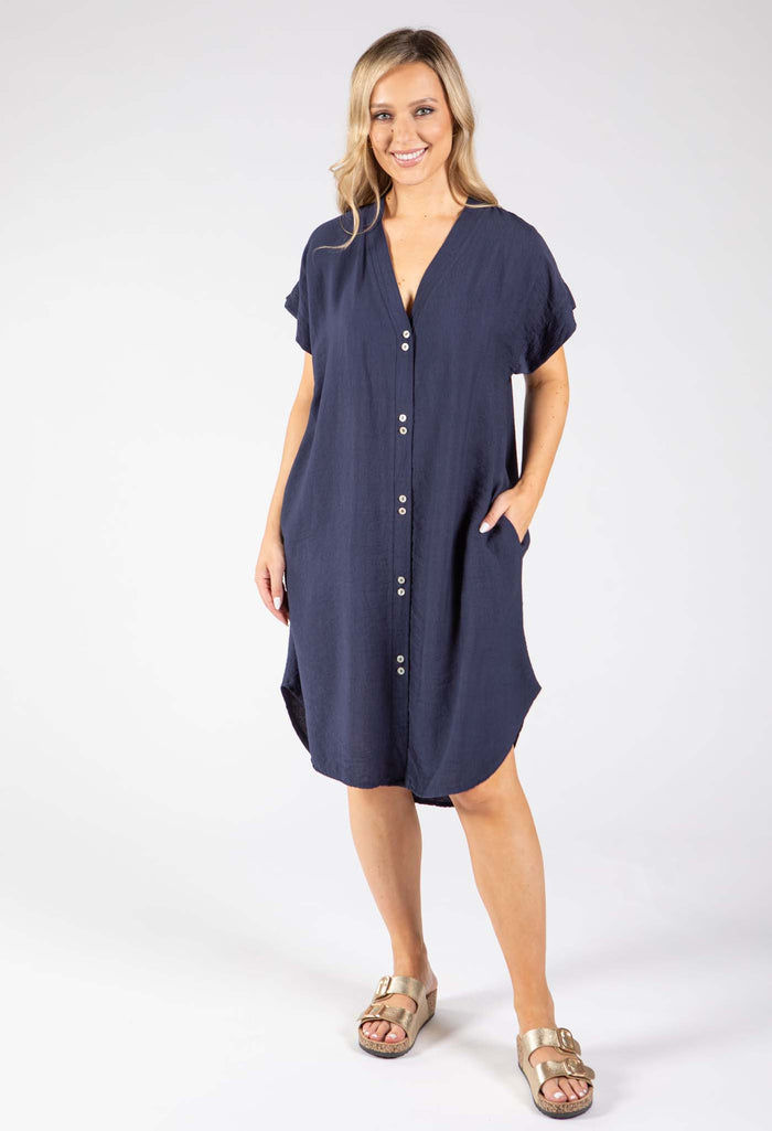 V-Neck Linen Look Dress