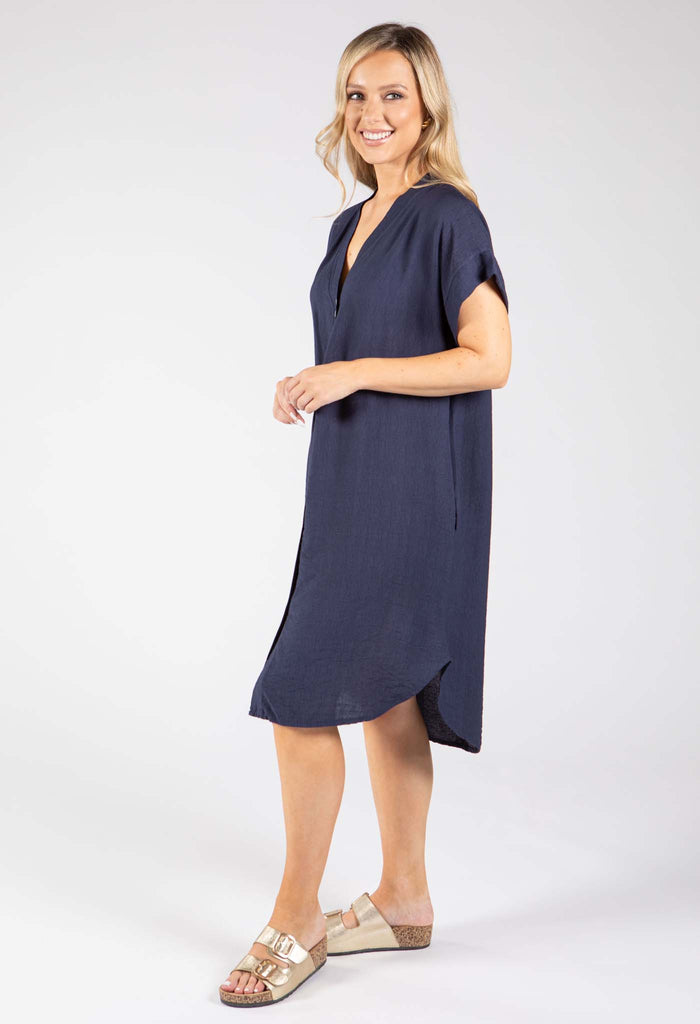 V-Neck Linen Look Dress