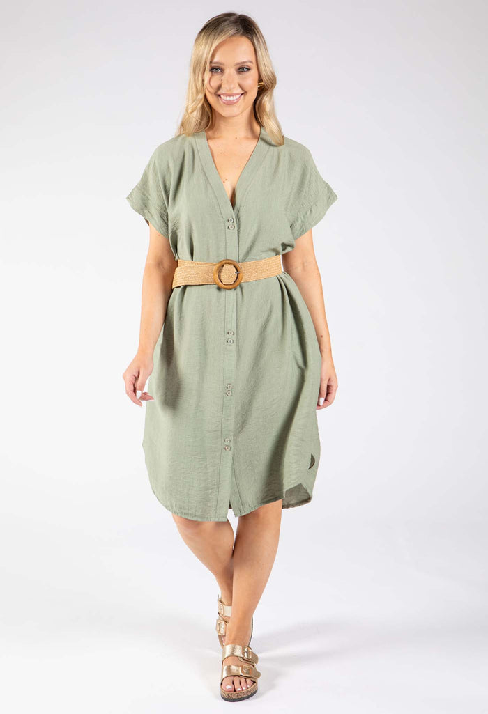 V-Neck Linen Look Dress