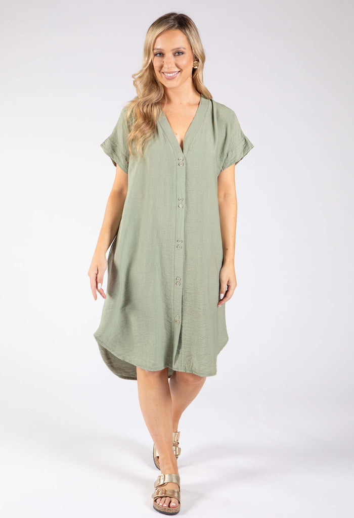 V-Neck Linen Look Dress