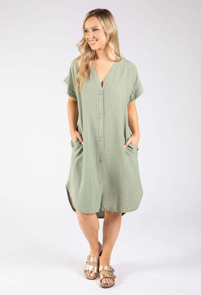 V-Neck Linen Look Dress