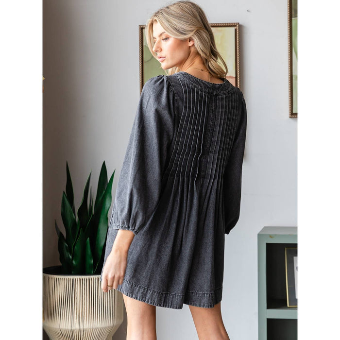 V-neck Puff Sleeve Denim Romper