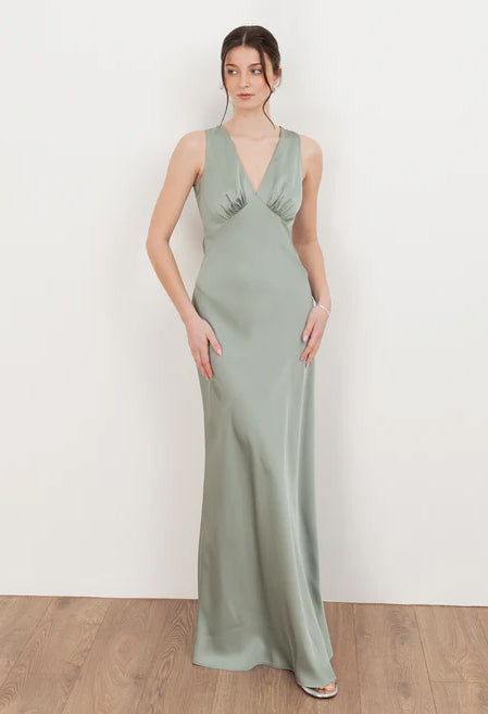 V-Neck Satin Maxi Dress