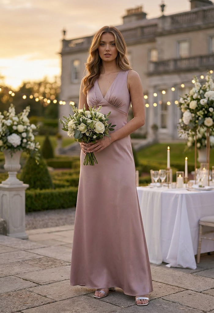 V-Neck Satin Maxi Dress