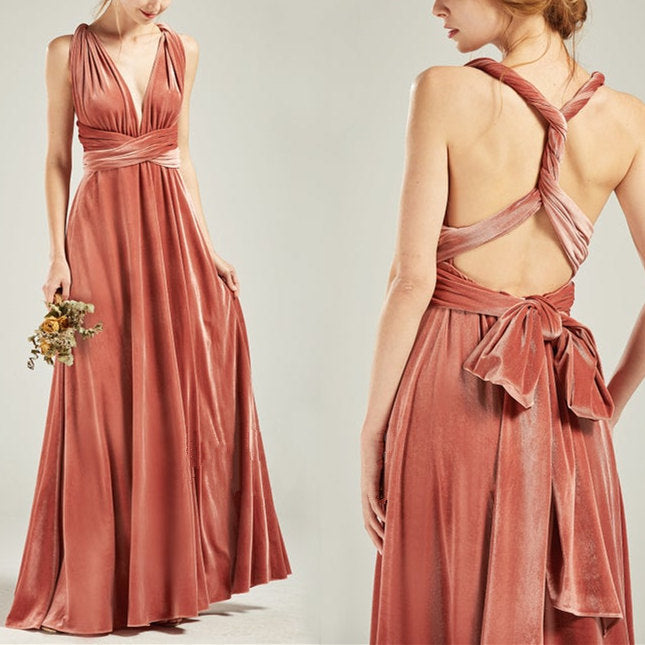 Velvet Convertible Dress Dusty Coral Bridesmaid Dress