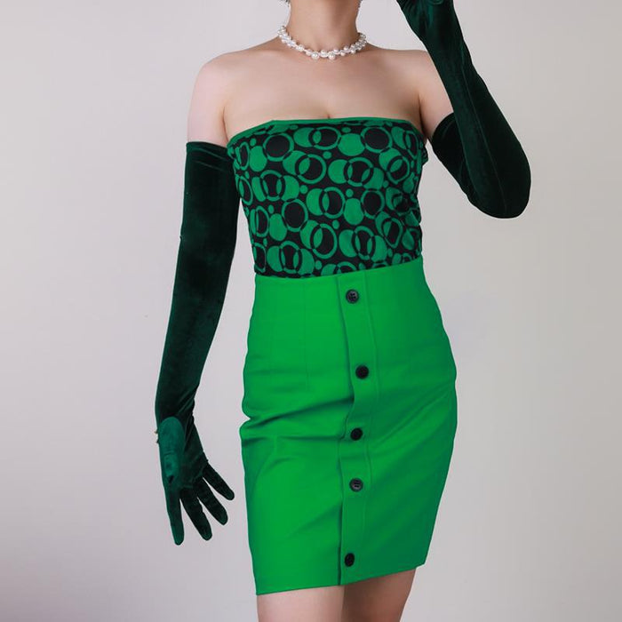 Velvet Gloves for Women Short Elbow Length Long Halloween Gloves Poison Ivy