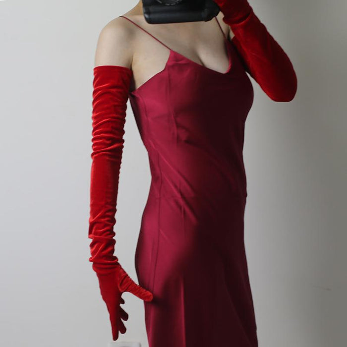 Velvet Gloves for Women Short Elbow Length Long Halloween Gloves Poison Ivy