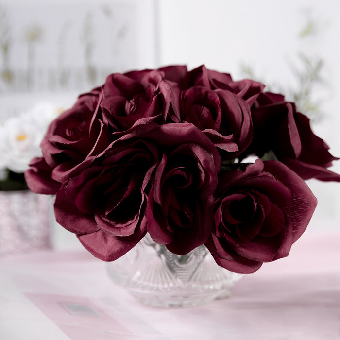 Velvet Rose Bouquet Artificial Flowers- Burgundy