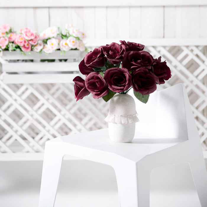 Velvet Rose Bouquet Artificial Flowers- Burgundy