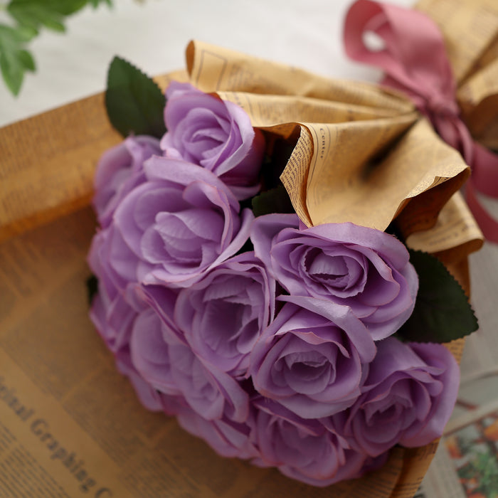 Velvet Rose Bouquet Artificial Flowers- Lavender