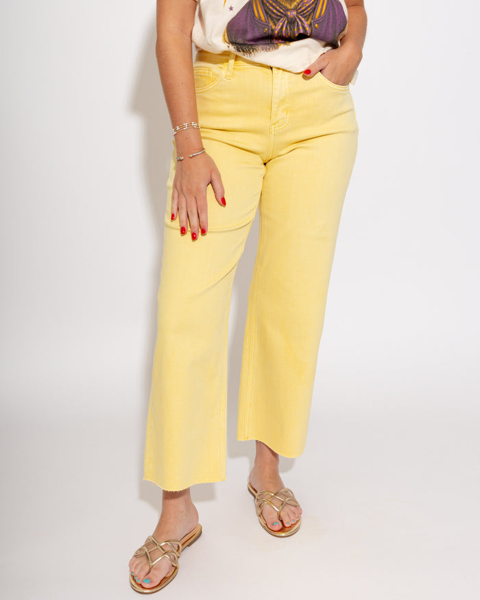 Vervet | High Rise Crop Wide Leg Jeans in Yellow