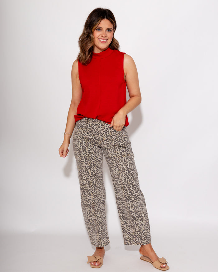 Vervet leopard barrel jeans styled with a top, boutique outfit at Gaudie & Co