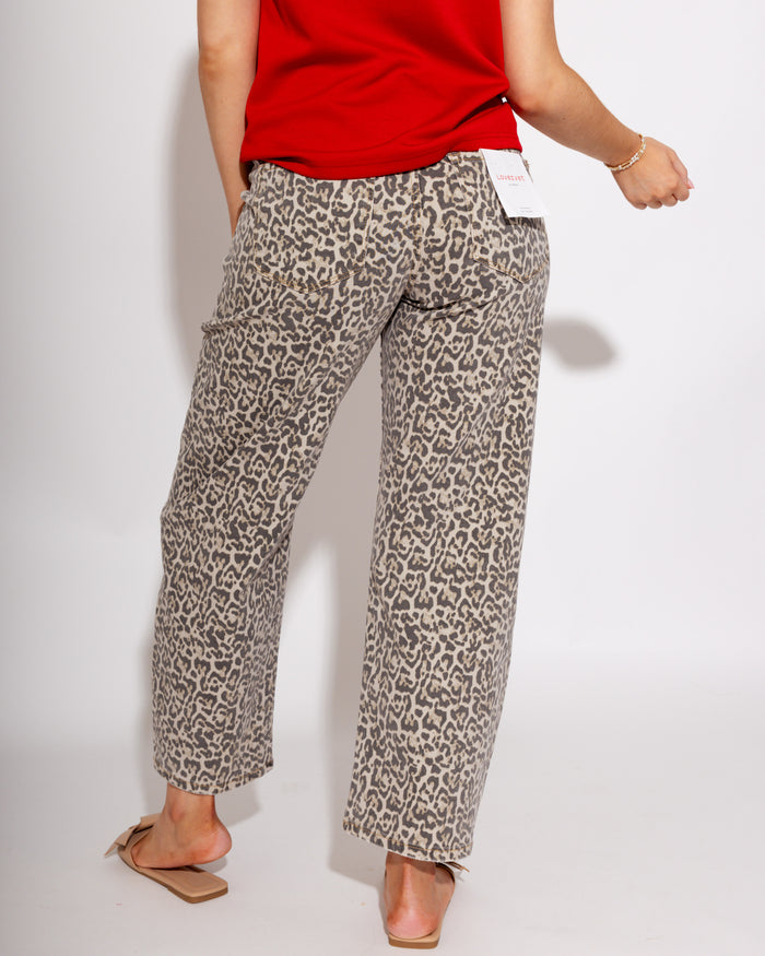 Vervet leopard barrel jeans back view, boutique statement denim at Gaudie & Co