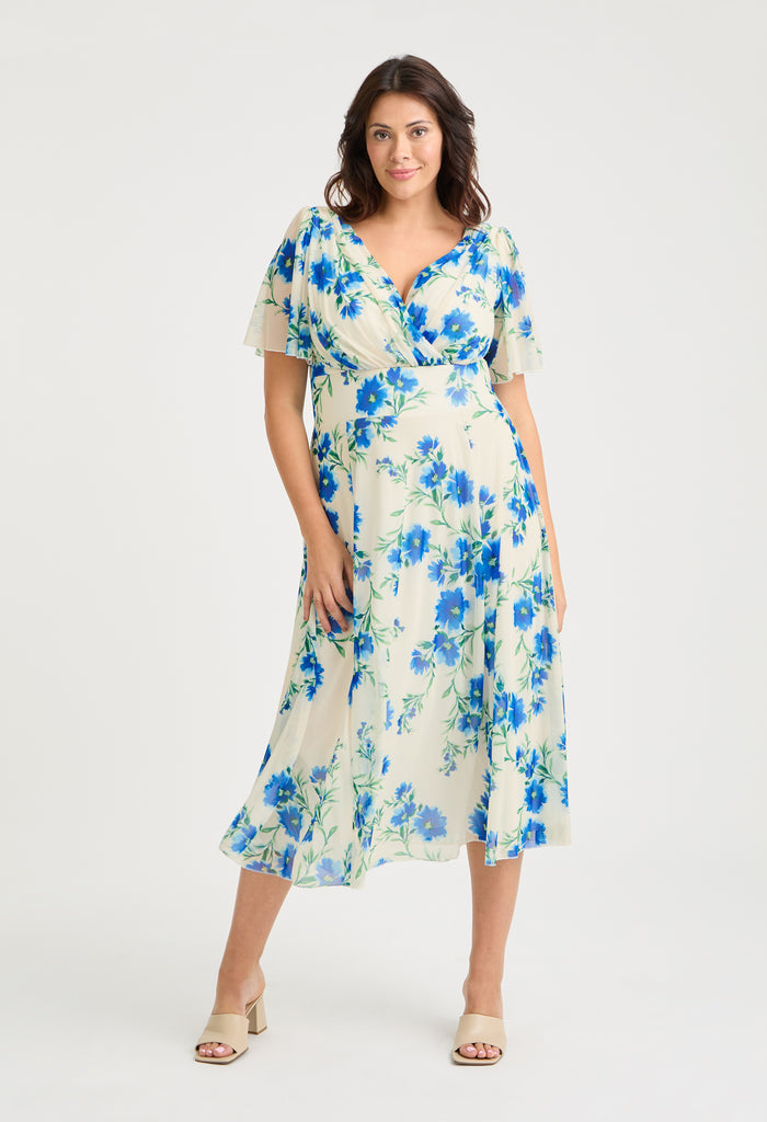 Victoria Angel Sleeve Mesh Midi Curve+ Dress