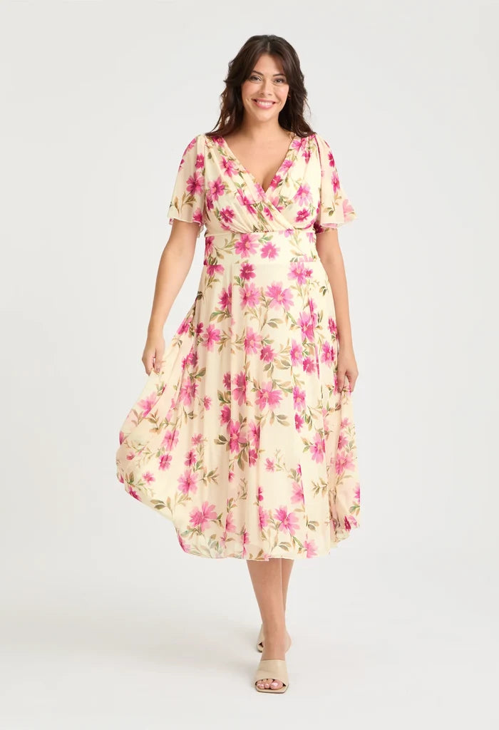 Victoria Angel Sleeve Mesh Midi Curve+ Dress