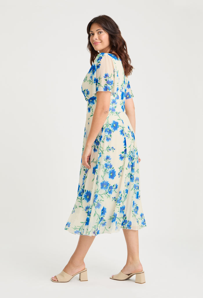Victoria Angel Sleeve Mesh Midi Curve+ Dress