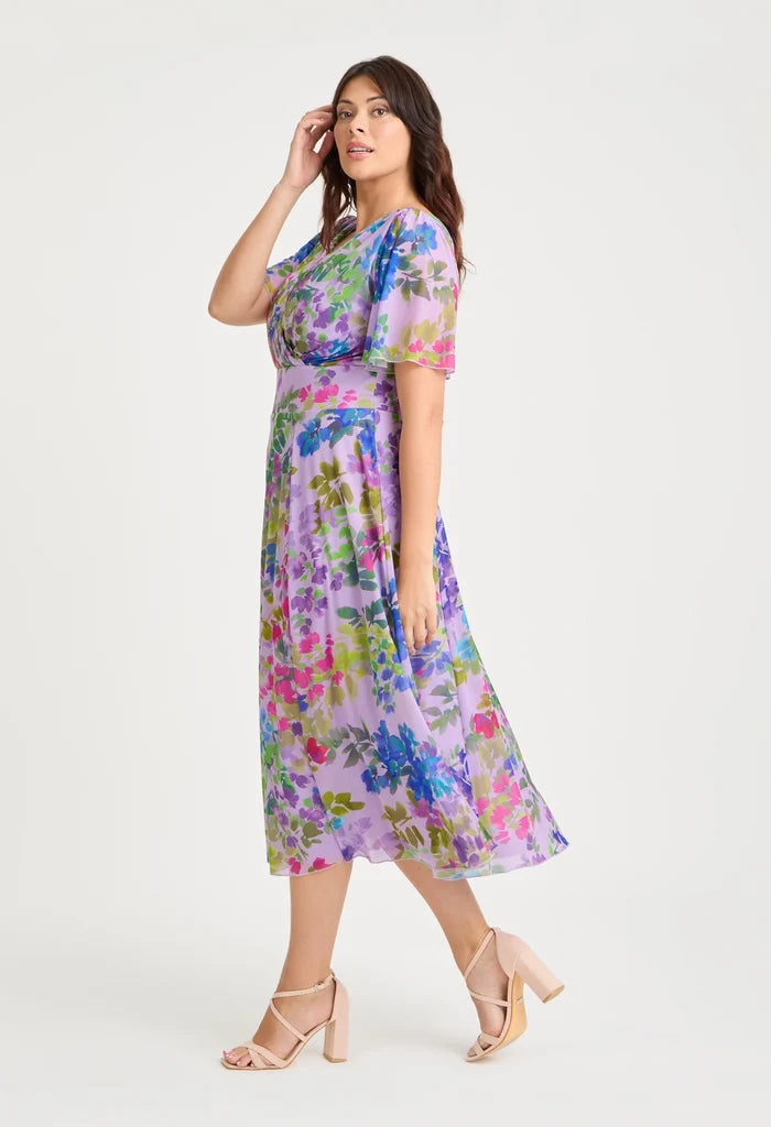 Victoria Angel Sleeve Mesh Midi Curve+ Dress