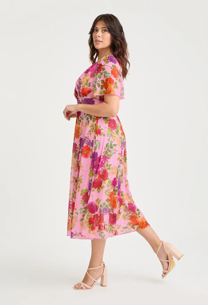 Victoria Angel Sleeve Mesh Midi Curve+ Dress