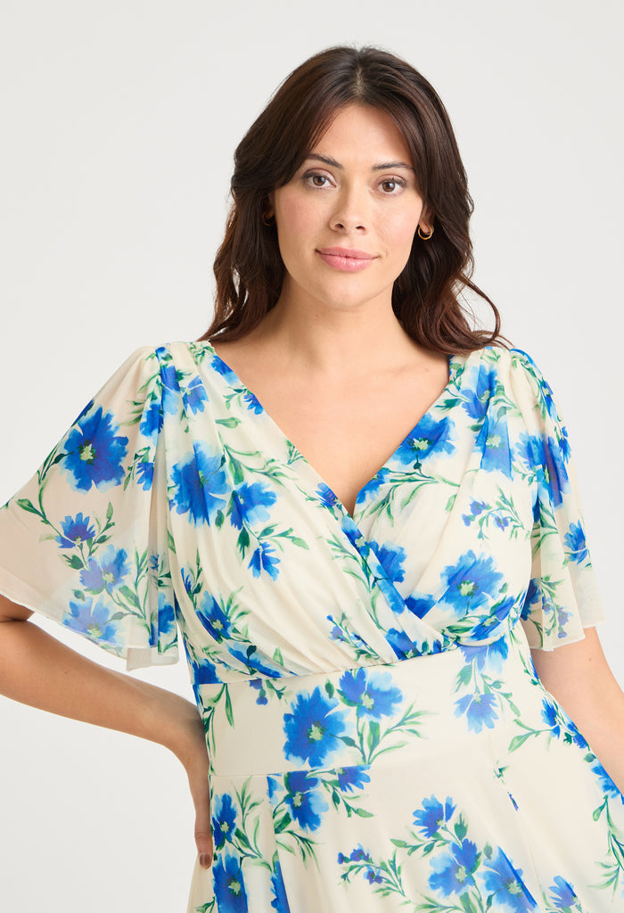Victoria Angel Sleeve Mesh Midi Curve+ Dress
