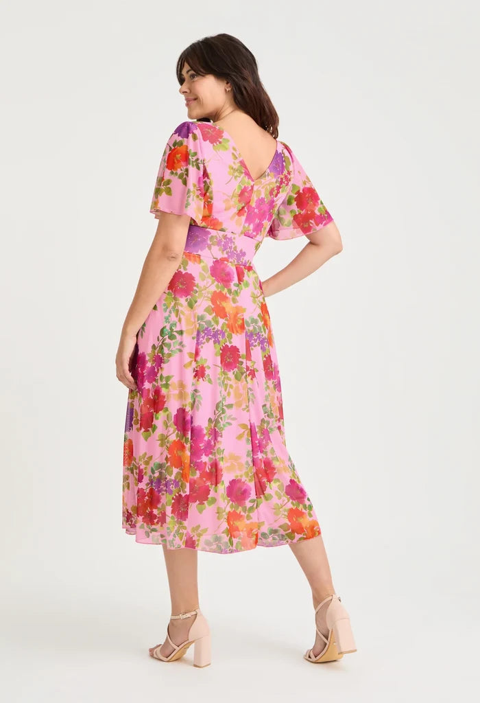 Victoria Angel Sleeve Mesh Midi Curve+ Dress