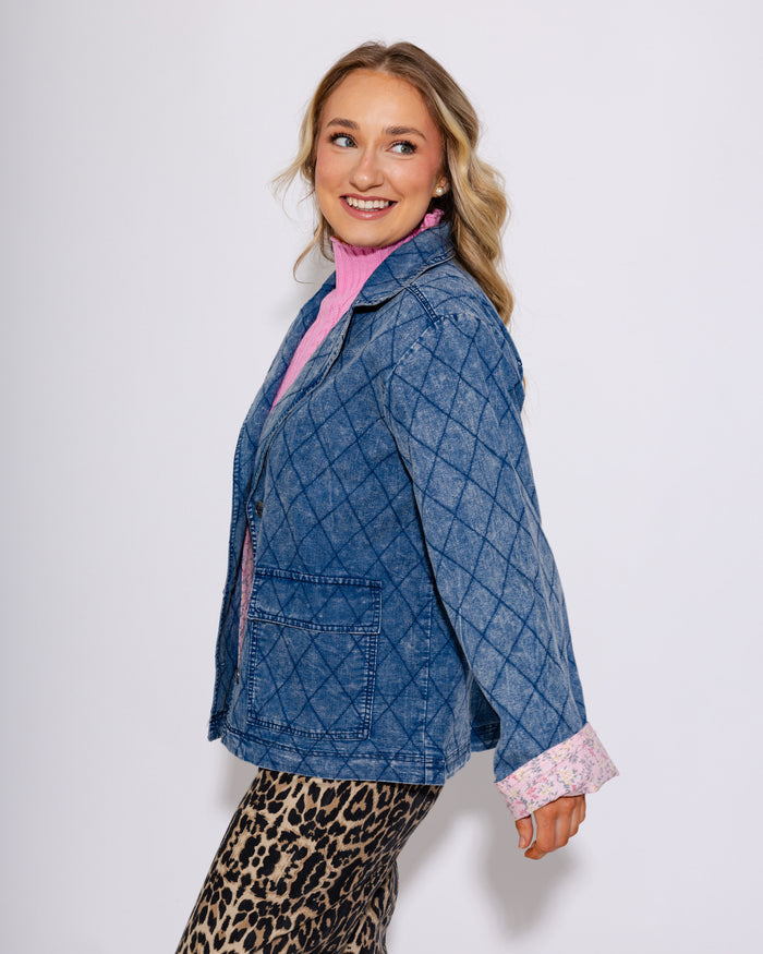 Vintage Snow Wash Quilted Denim Jacket