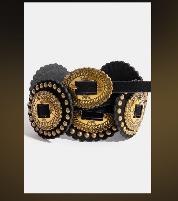 Western Concho Belt in Black/Gold