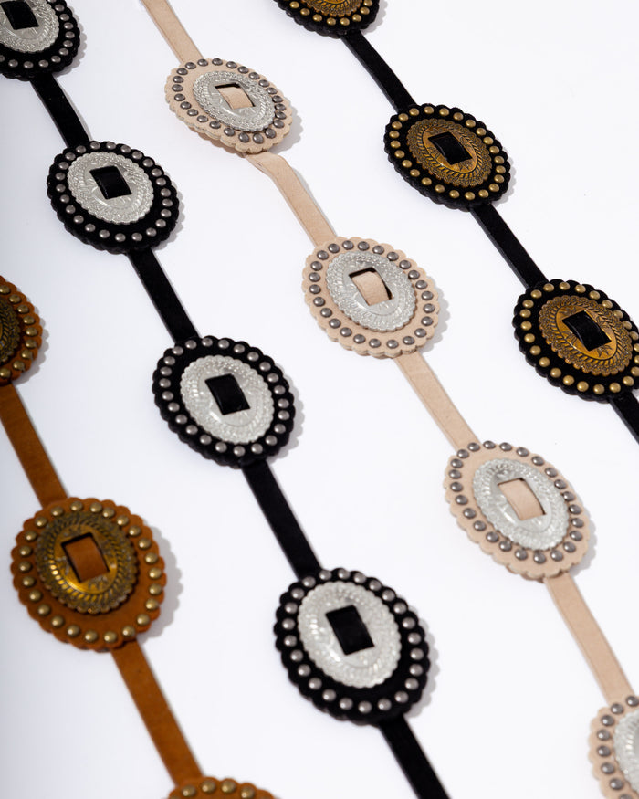 Western Concho Belt in Black/Gold
