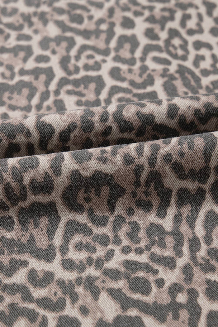 Western Leopard Frayed Edge Wide Leg High Waist Jeans