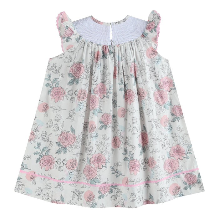 White and Pink Floral Smocked Bishop Dress - Lil Cactus