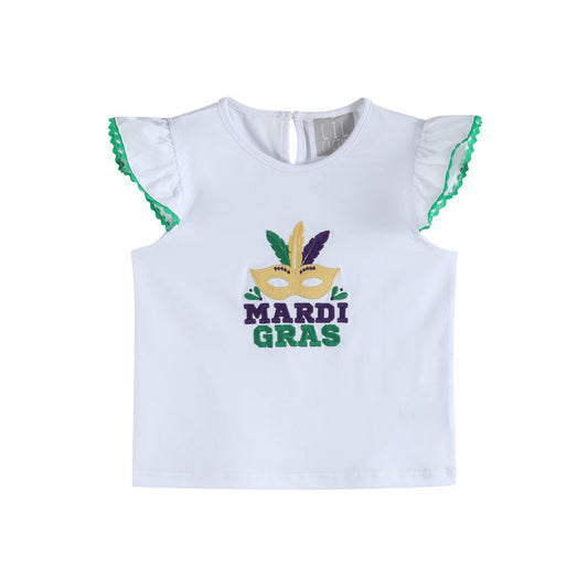 White Mardi Gras Applique Ruffle Shirt - Lil Cactus