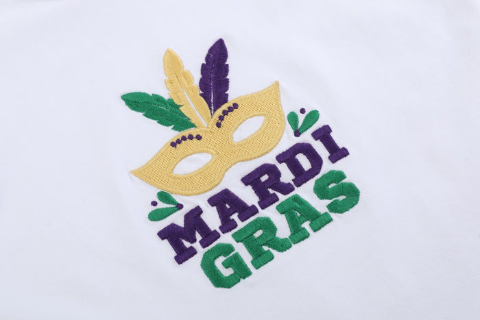 White Mardi Gras Applique Ruffle Shirt - Lil Cactus