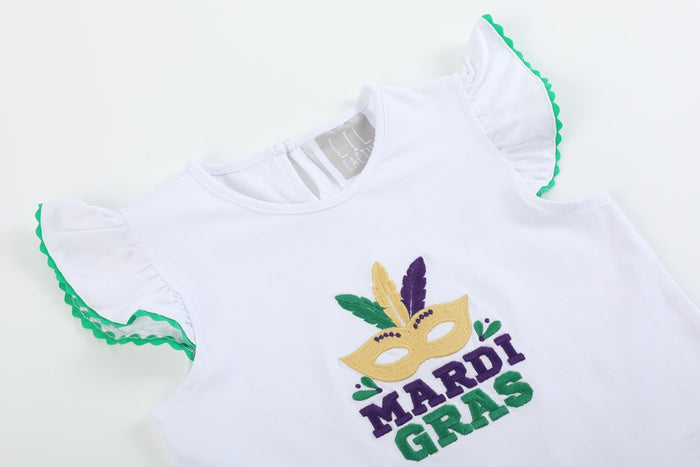 White Mardi Gras Applique Ruffle Shirt - Lil Cactus