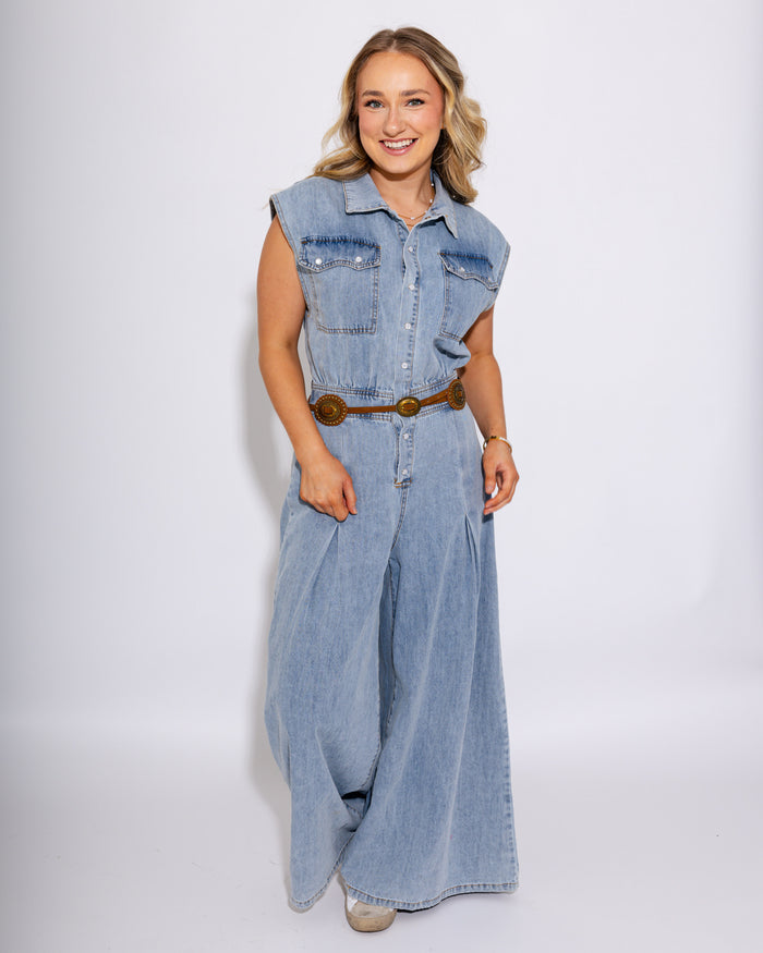 Wide Leg Denim Jumpsuit
