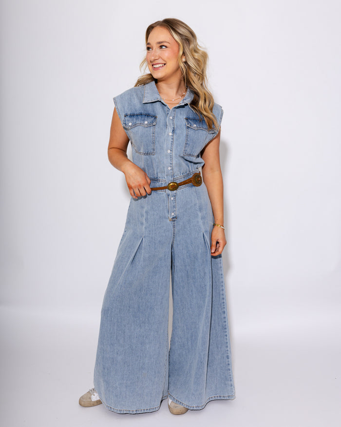 Wide Leg Denim Jumpsuit