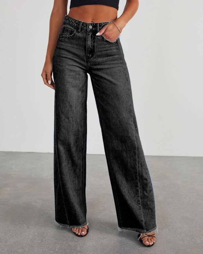 Wide-Leg Patchwork Fringe Hem Jeans