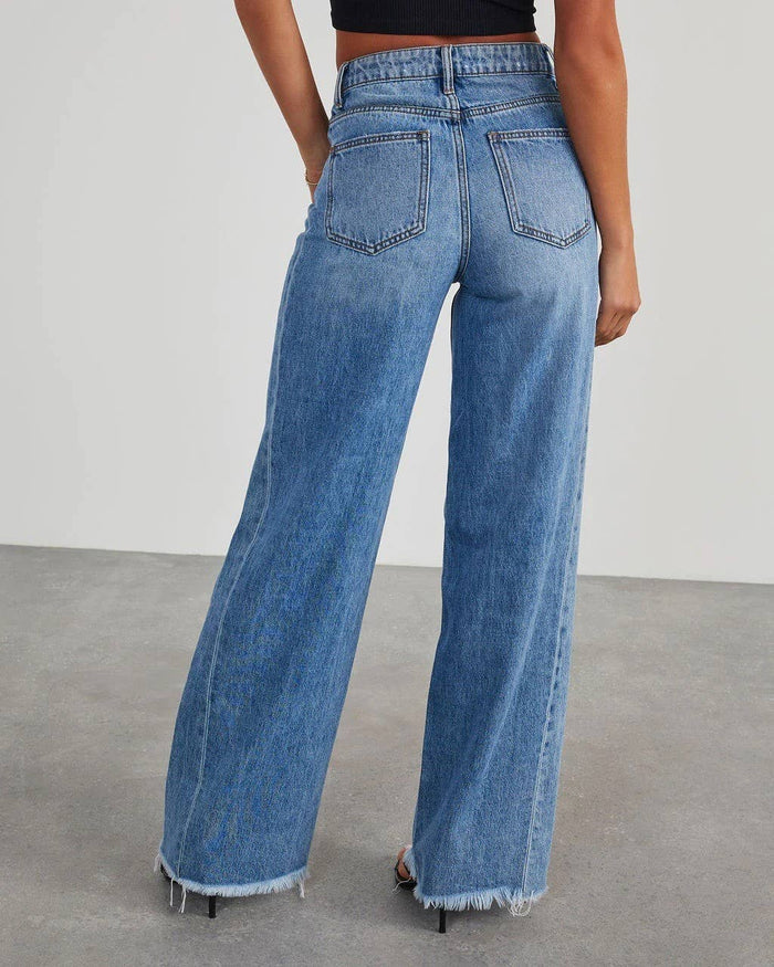 Wide-Leg Patchwork Fringe Hem Jeans