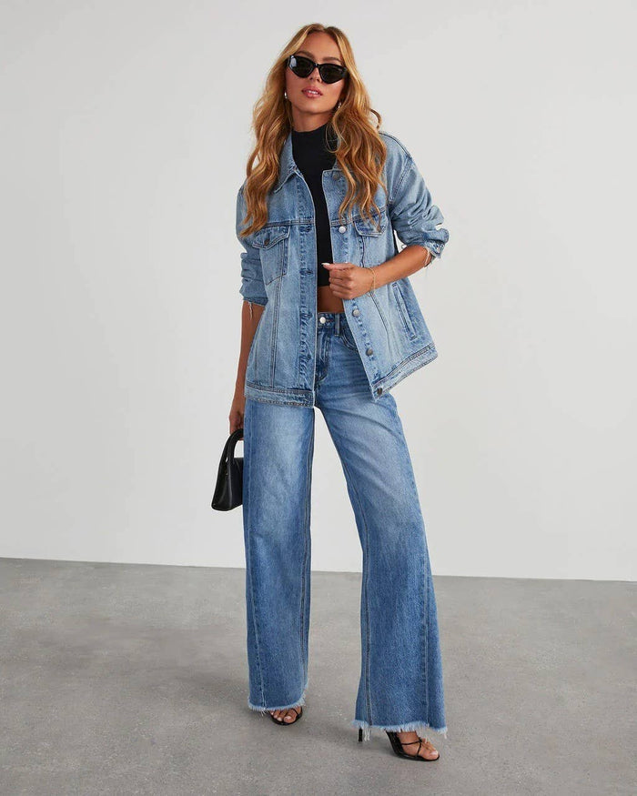 Wide-Leg Patchwork Fringe Hem Jeans