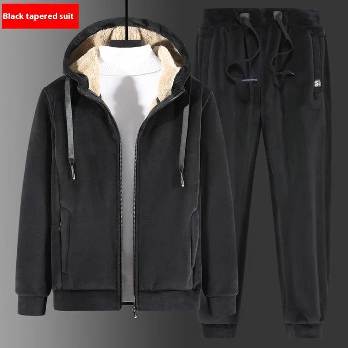 Winter Plus Size Velvet Sweatshirt Set With Long Sleeve Hoodie And Trousers - Allen-Fitness