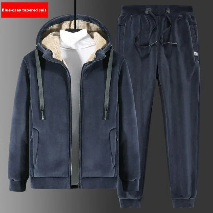 Winter Plus Size Velvet Sweatshirt Set With Long Sleeve Hoodie And Trousers - Allen-Fitness