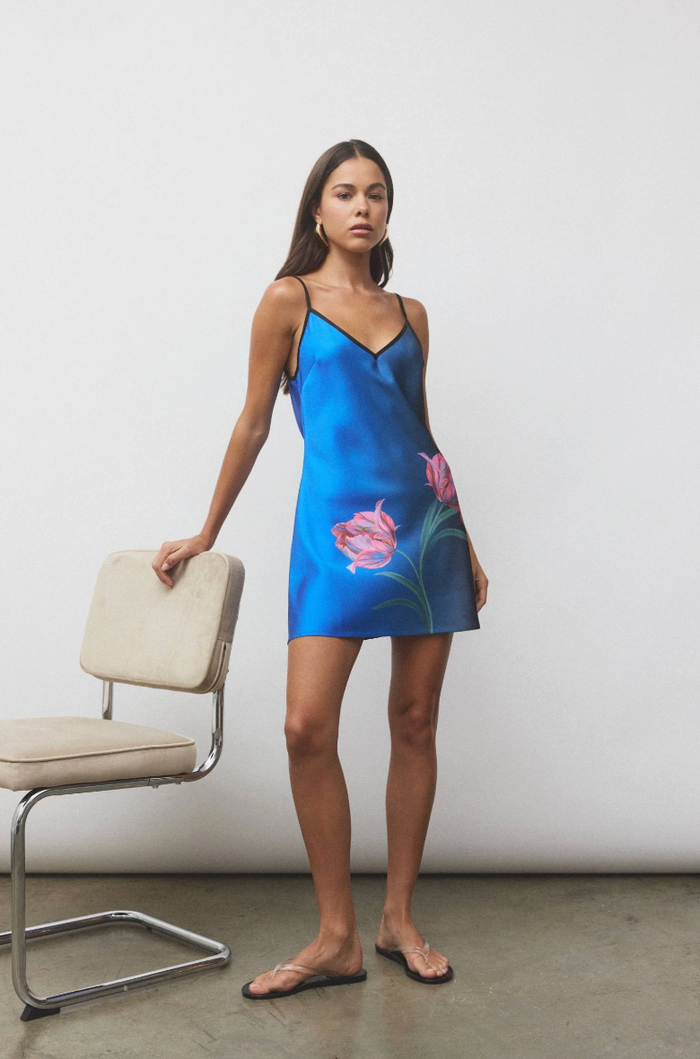 With Harper Lu Bias Mini Dress - Cobalt Floral