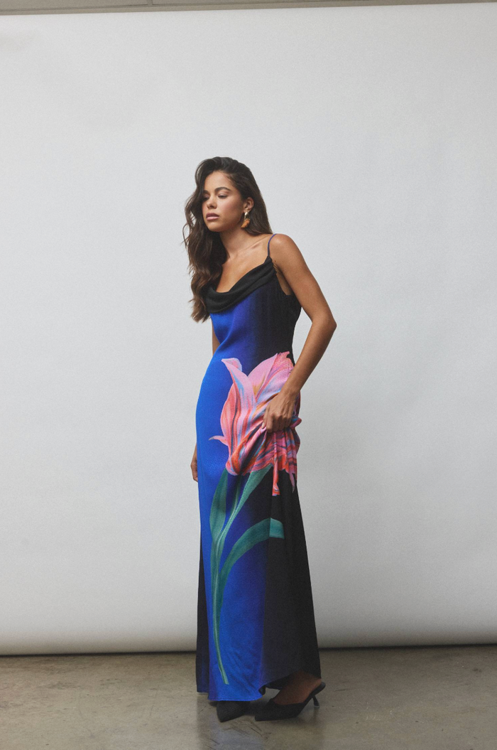 With Harper Lu Draped Slip Dress - Cobalt