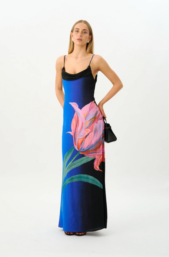 With Harper Lu Draped Slip Dress - Cobalt