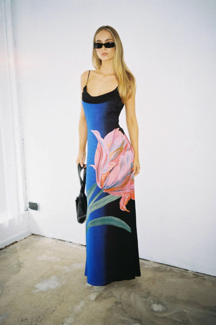 With Harper Lu Draped Slip Dress - Cobalt