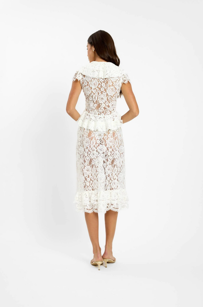 With Harper Lu Frill Cap Sleeve Cardigan - White Lace