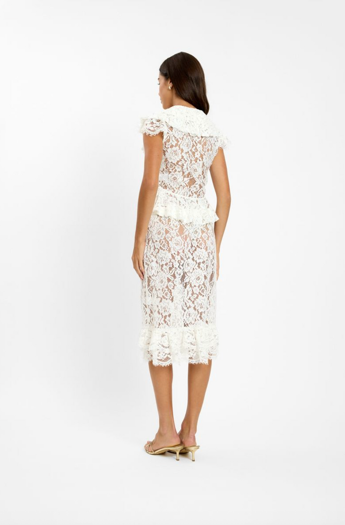 With Harper Lu Frill Midi Skirt - White Lace